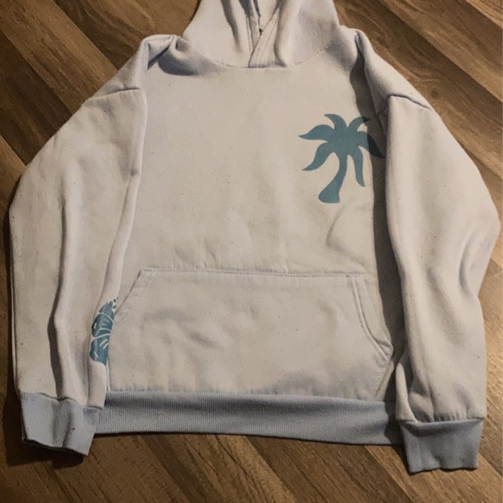 Blue Hoodie with Blue Palm Tree Design - Picture 1 of 2